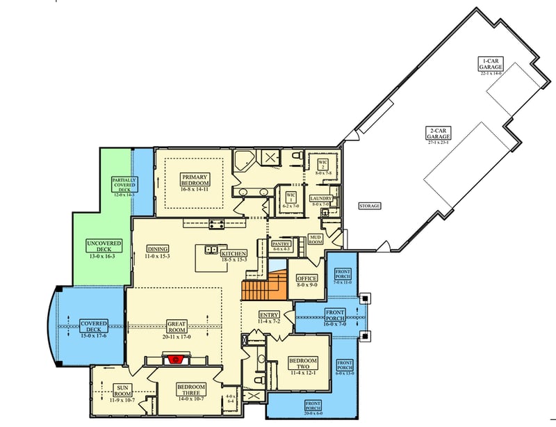 Plan 95382RW: Mountain Style House Plan with Three Bedrooms and Angled Garage - Floor Plan - - Craftsman, Mountain, New American