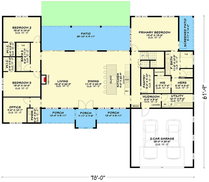Plan 850038PKE: Modern Transitional House Plan with 3 Bedrooms and Two-Story Great Room - Floor Plan - - Modern, Transitional