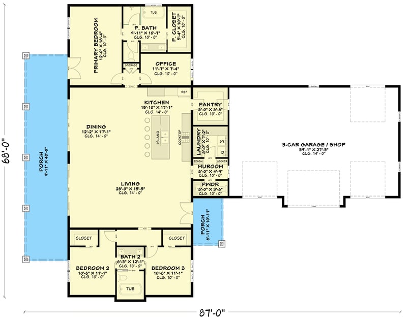 Plan 850042PKE: Contemporary Modern House Plan with Three Bedrooms and Three Car Garage - Floor Plan - - Contemporary, Modern