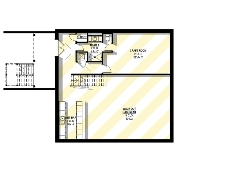 Plan 405169FDC: Modern Farmhouse House Plan with 3 Bedrooms and Vaulted Great Room - Floor Plan - Basement Level - Farmhouse, Modern Farmhouse, New American