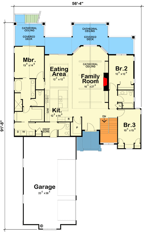 Plan 42759DB: Craftsman Modern Farmhouse House Plan with Three Bedrooms and Courtyard Entry - Floor Plan - - Craftsman, Modern Farmhouse, Mountain
