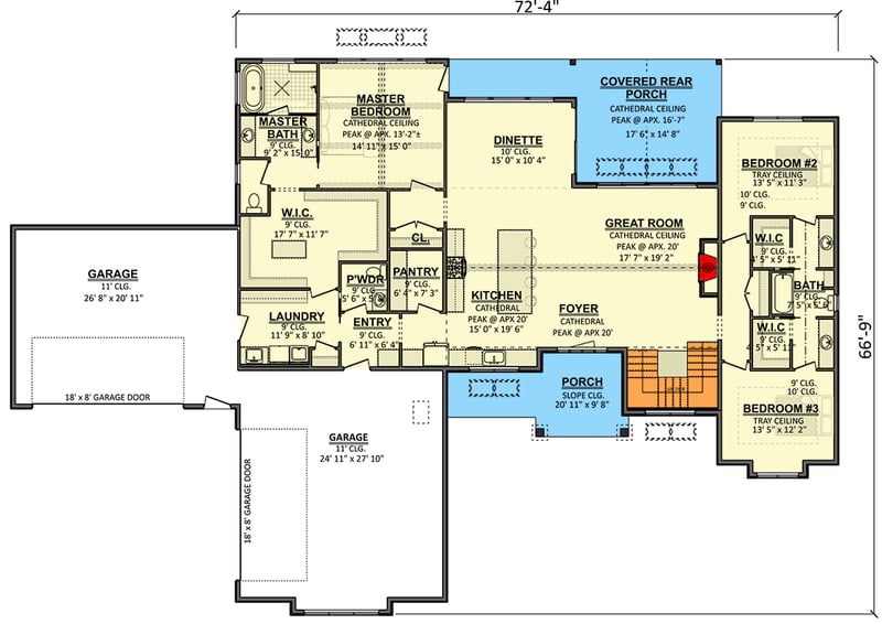 Plan 911072JVD: Modern Contemporary Farmhouse House Plan with 4-Car Garage and 2491 Square Feet - Floor Plan -  - Contemporary, Farmhouse, Modern