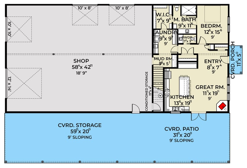 Plan 280268JWD: Barndominium House Plan Featuring a Massive Four-Car RV Garage - Floor Plan - Main Level - Barndominium, Country, Farmhouse