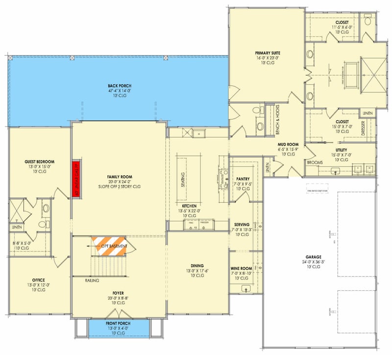 Plan 818207JSS: Modern Mountain Transitional House Plan with 5 Bedrooms and Wine Room - Floor Plan - Main Level - Contemporary, Modern, Mountain, Transitional