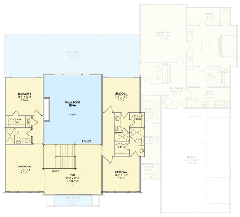Plan 818207JSS: Modern Mountain Transitional House Plan with 5 Bedrooms and Wine Room - Floor Plan - 2nd Level - Contemporary, Modern, Mountain, Transitional