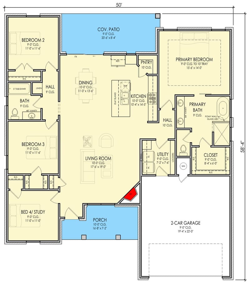Plan 880003HLN: Modern Farmhouse House Plan with 3 Bedrooms and Flexible Living Space - Floor Plan - - Country, Craftsman, Modern Farmhouse, New American