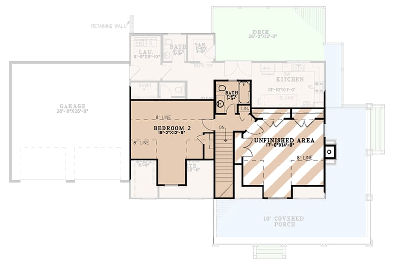 Plan 70973MK: Two-Bedroom Rustic Farmhouse House Plan with Two-Story Great Room and Wrap-Around Porch - Floor Plan - 2nd Level - Farmhouse, Rustic