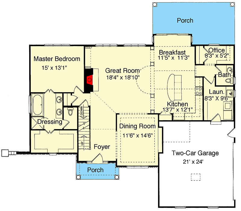 Plan 39029ST: Two Story Foyer and Great Room - Floor Plan - Main Level - Traditional