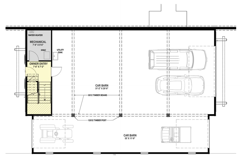 Plan 64571SC: Rustic Barn House Plan Featuring One Bedroom and Massive Six-Car Garage - Floor Plan - Walkout Level - Barndominium, Rustic