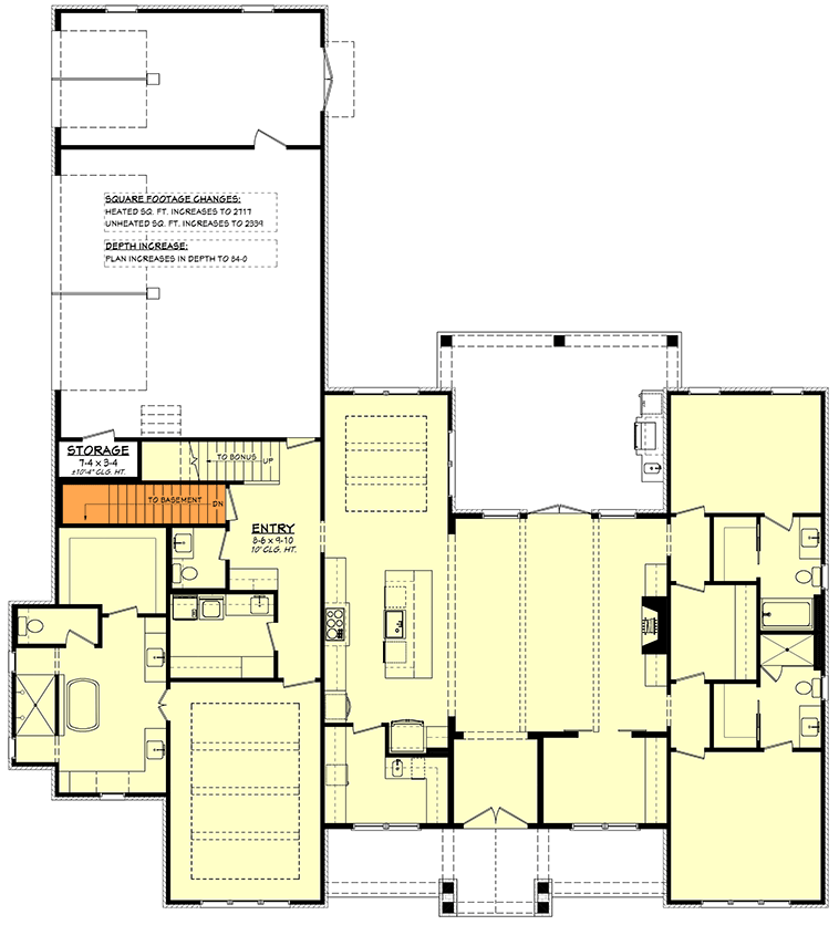 Plan 52047HZ: Modern Farmhouse House Plan Featuring 3 Bedrooms and 2679 Square Feet - Floor Plan - Basement Stairs Location - Country, Modern Farmhouse, Southern