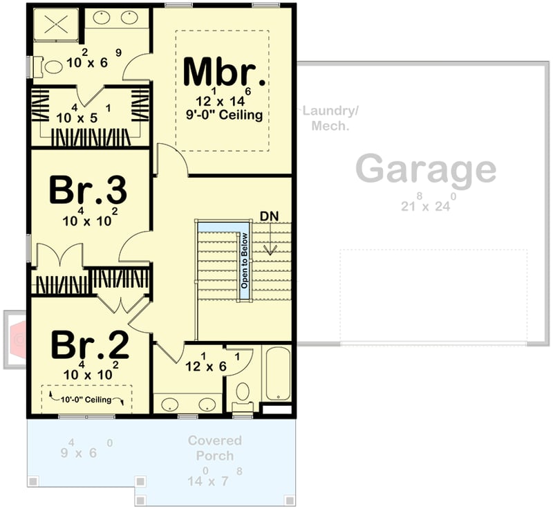 Plan 623652DJ: Farmhouse House Plan with 3 Bedrooms and 2-Car Garage - Floor Plan - - Farmhouse, Traditional