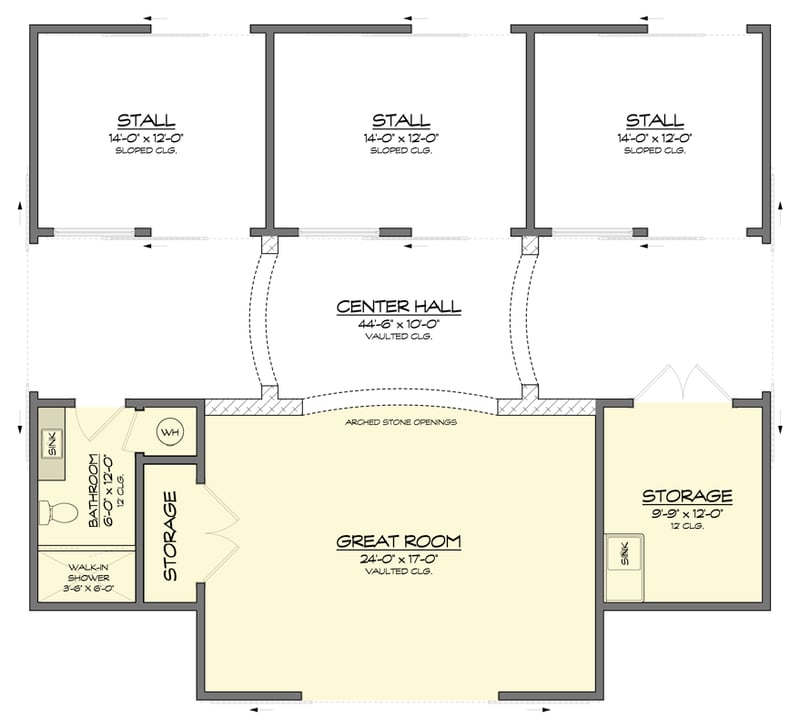 Plan 820019WSF: Country Style Horse Barn House Plan with Open Great Room - Floor Plan -  - Country, Modern Farmhouse, New American