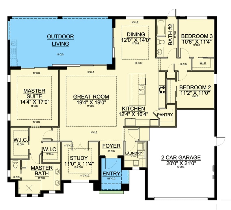 Plan 65769BS: Contemporary Florida-Style House Plan with 3 Bedrooms and Open Layout - Floor Plan - - Coastal, Contemporary, Florida-Style, Modern