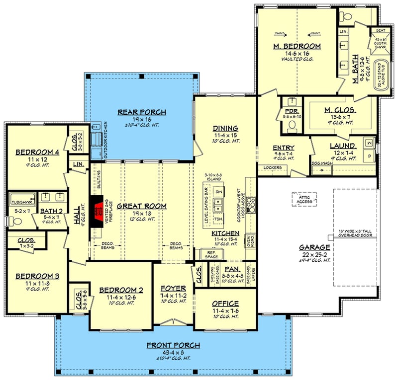 Plan 52048HZ: Charming Southern Farmhouse House Plan with 4 Bedrooms and Expansive Porches - Floor Plan -  - Country, Farmhouse, Southern