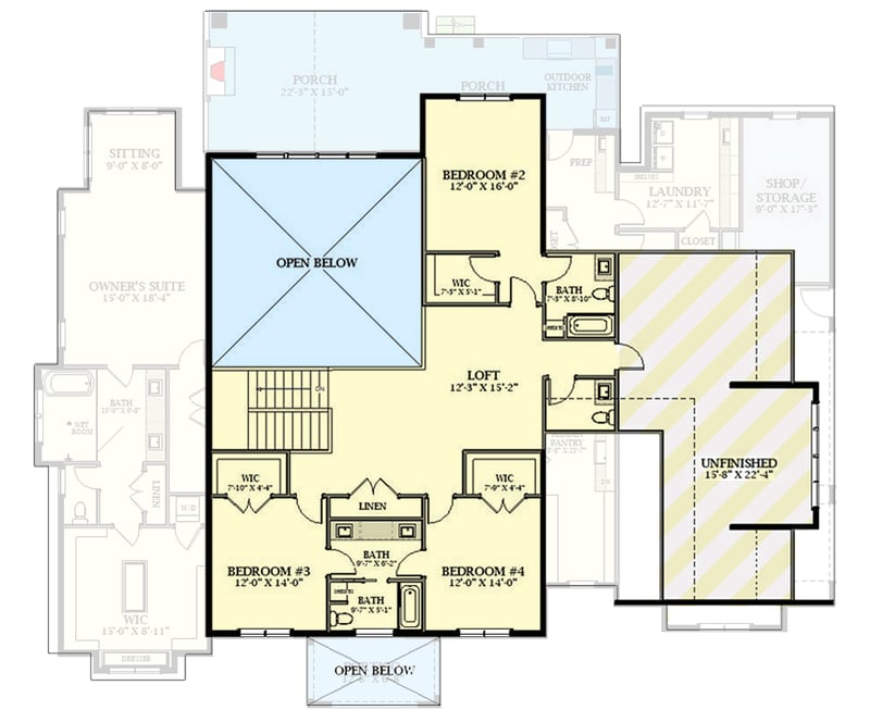 Plan 46540LA: Modern Transitional Farmhouse House Plan with 4 Bedrooms and Workshop Space - Floor Plan -  - Farmhouse, Modern Farmhouse, New American, Transitional