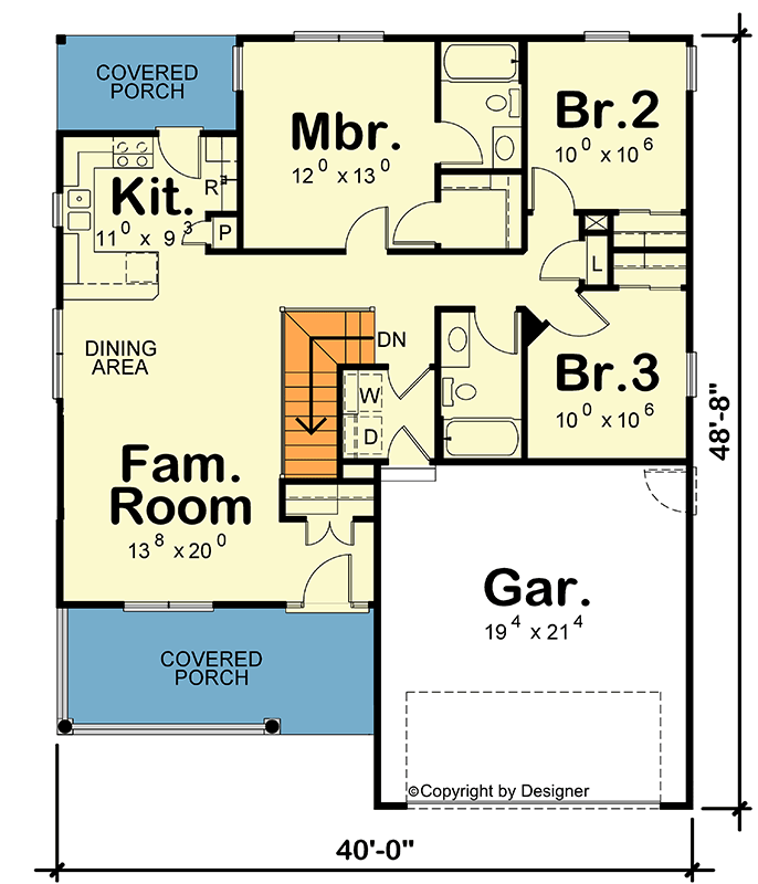 Plan 42760DB: Stylish Modern Ranch House Plan with 3 Beds, 2 Baths, and Mudroom - Floor Plan - - Cottage, Farmhouse, New American, Ranch