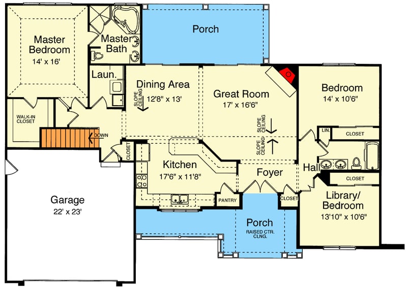 Plan 39066ST: Craftsman Ranch Design - Floor Plan - Main Level - Craftsman, New American, Northwest, Ranch