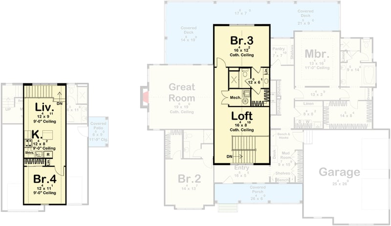 Plan 623653DJ: Sprawling Four-Bedroom Farmhouse House Plan with Four-Car Garage and Wraparound Porch - Floor Plan -  - Farmhouse