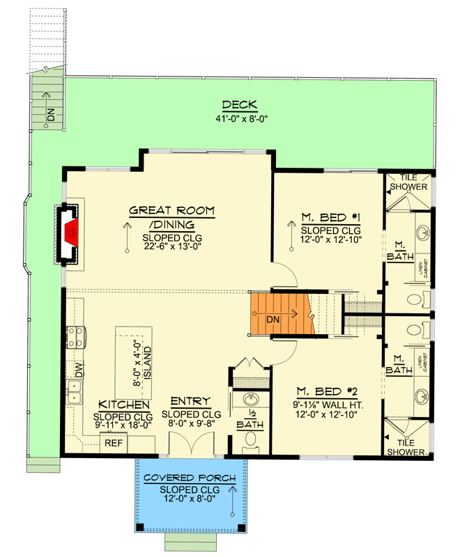Plan 135432GRA: Coastal Contemporary House Plan with Two Master Suites and Wraparound Porch - Floor Plan - Main Level - Coastal, Coastal Contemporary, Contemporary, Mountain