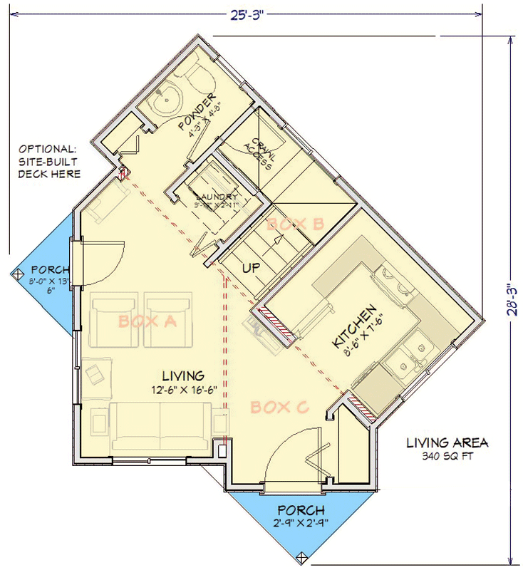 Plan 431004BOX: Boxes-Built Modern Cottage-Style Tiny House Plan with One Bedroom - Floor Plan -  - Contemporary, Modern, Mountain, Transitional, Vacation