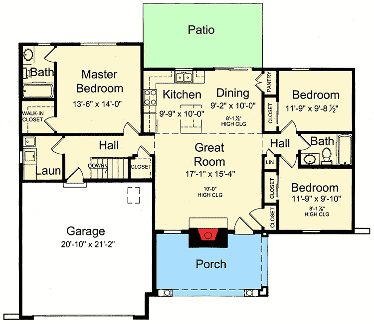 Plan 39071ST: Rustic Contemporary House Plan with Stone Accents - 1309 Sq Ft  - Floor Plan - Main Level - Cottage, Craftsman
