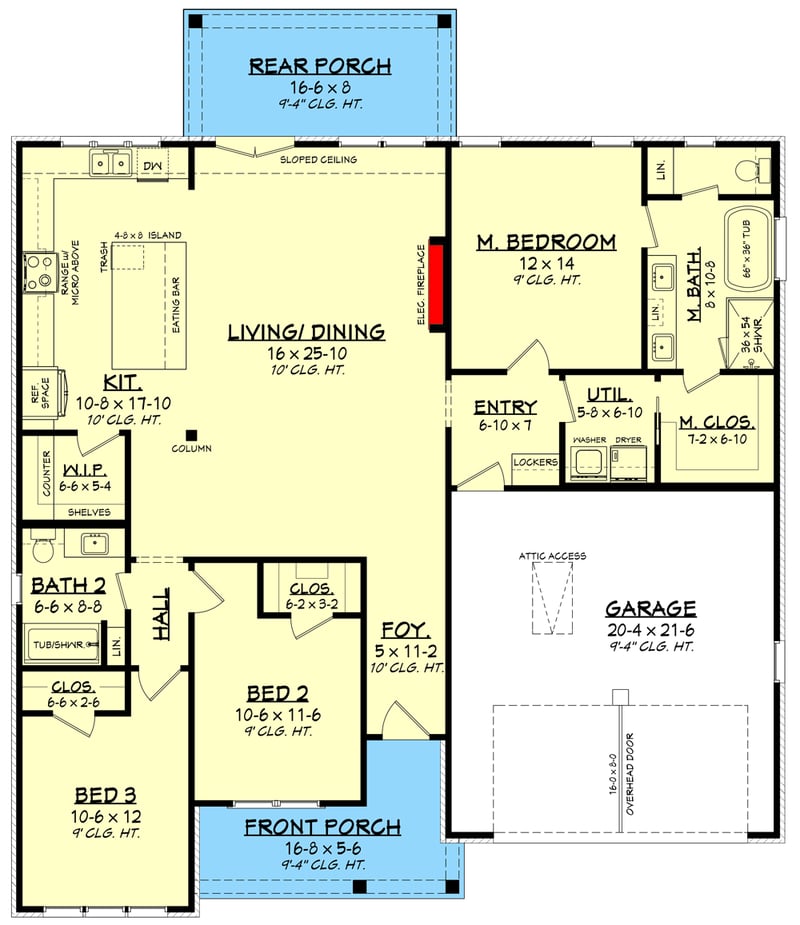 Plan 52050HZ: Modern Farmhouse Plan with 3-Beds and 2-Baths - Floor Plan -  - Country, Modern Farmhouse, New American, Ranch, Southern, Traditional