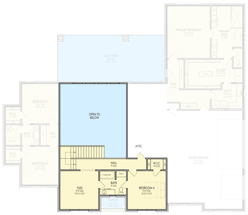 Plan 880017HLN: European French Country House Plan with 4-5 Bedrooms and Side-Entry Garage - Floor Plan - 2nd Level - European, French Country, Modern, Transitional