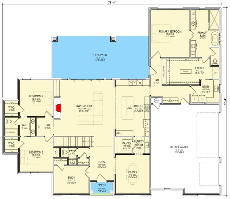 Plan 880017HLN: European French Country House Plan with 4-5 Bedrooms and Side-Entry Garage - Floor Plan - Main Level - European, French Country, Modern, Transitional