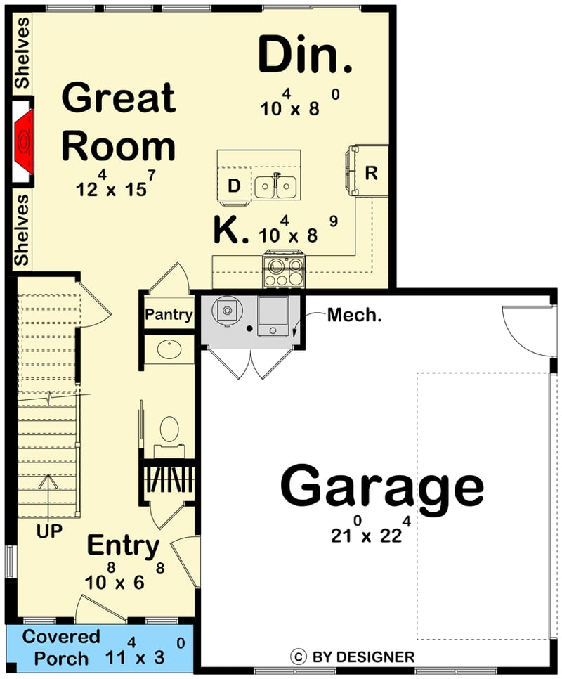 Plan 623654DJ: 3-Bed Modern Farmhouse Plan with Side-Entry Garage and Upstairs Master Suite - Floor Plan - - Country, Modern Farmhouse, New American, Traditional