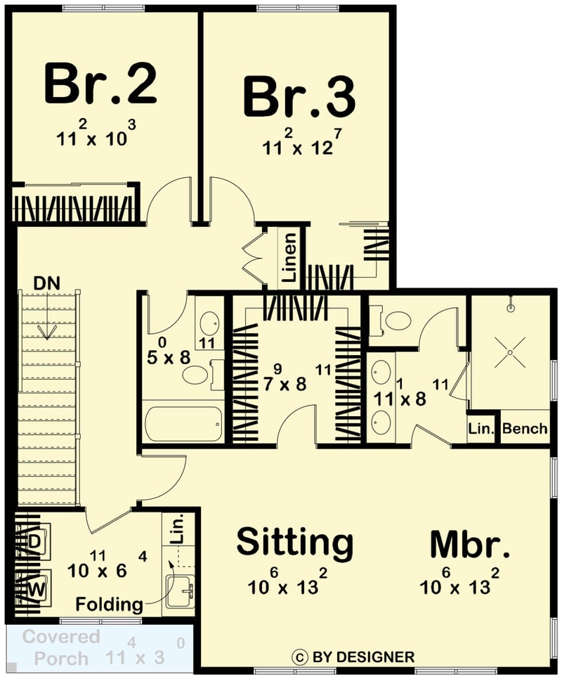 Plan 623654DJ: 3-Bed Modern Farmhouse Plan with Side-Entry Garage and Upstairs Master Suite - Floor Plan - - Country, Modern Farmhouse, New American, Traditional