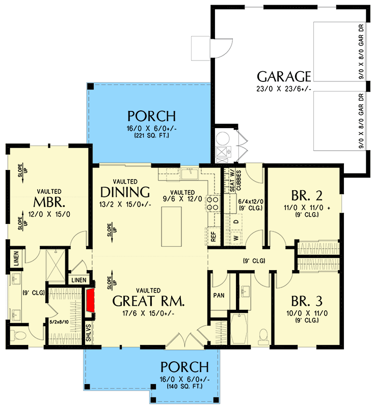 Plan 69923AM: Modern Farmhouse House Plan with 3 Bedrooms and 1491 Square Feet - Floor Plan -  - Country, Farmhouse, Modern, Modern Farmhouse, Ranch