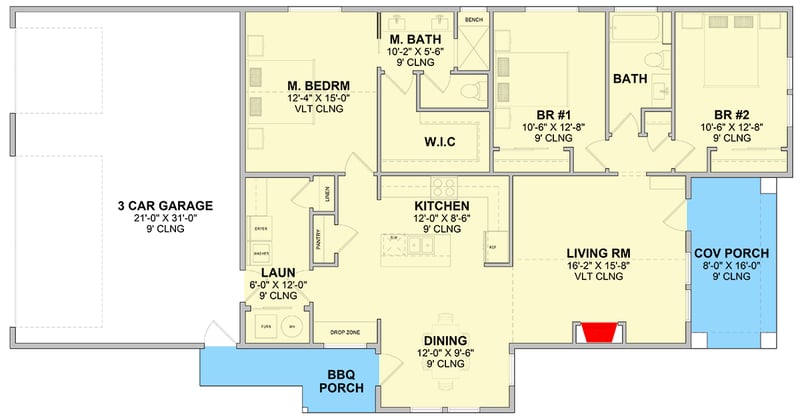 Plan 246030DLR: Southern Traditional House Plan with 3 Bedrooms and 3-Car Garage - Floor Plan - - Southern Traditional, Traditional