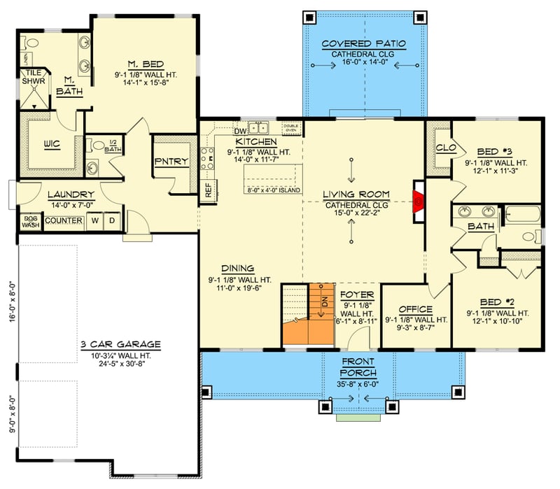 Plan 135439GRA: Modern Farmhouse Ranch House Plan with Three Bedrooms and Three-Car Garage - Floor Plan - Main Level - Country, Craftsman, Modern Farmhouse, Ranch, Traditional