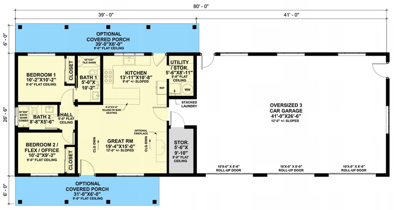 Plan 421044HFC: Sleek Barndominium House Plan Featuring Expansive Three-Car Garage and Flexible Layout - Floor Plan - - Barndominium, Country