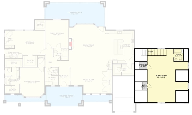 Plan 61760UT: Craftsman Modern Farmhouse House Plan with 3 Bedrooms and Bonus Room - Floor Plan -  - Craftsman, Modern Farmhouse, Traditional