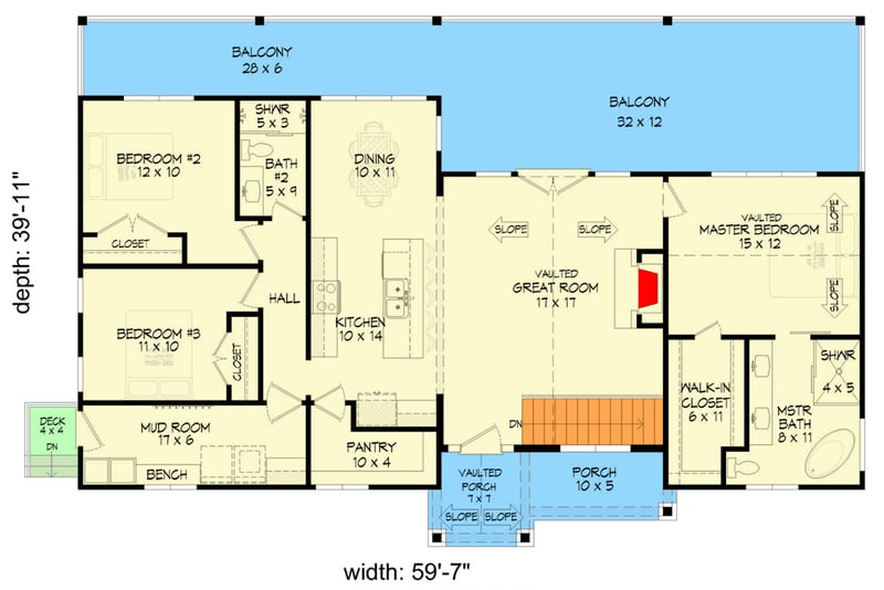 Plan 680690VR: Charming Mountain House Plan with Three Bedrooms and Expansive Veranda - Floor Plan - - Country, Farmhouse, Mountain