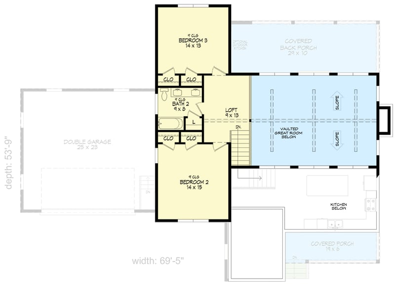 Plan 680692VR: Modern Farmhouse House Plan with 3 Bedrooms and Two-Story Great Room - Floor Plan -  - Farmhouse, Modern Farmhouse, New American