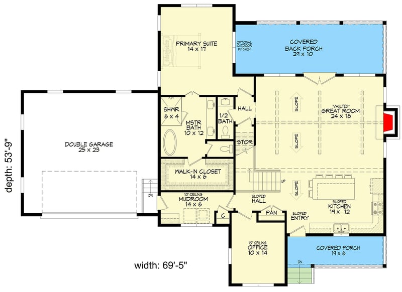 Plan 680692VR: Modern Farmhouse House Plan with 3 Bedrooms and Two-Story Great Room - Floor Plan -  - Farmhouse, Modern Farmhouse, New American