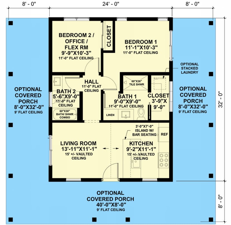 Plan 420191WNT: New AmericanADU Cabin House Plan with 2 Bedrooms - Floor Plan - - Cabin, Cottage, New American