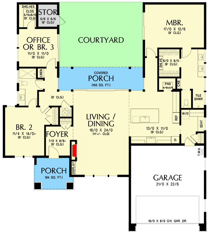 Plan 69924AM: Modern Craftsman House Plan with Courtyard and Three Bedrooms - Floor Plan - - Craftsman, Northwest, Ranch, Scandinavian