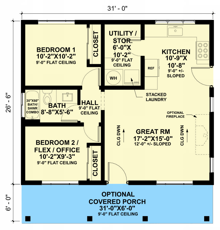 Plan 420193WNT: Modern ADU Barndominium House Plan with 821 Square Feet and Flexible Layout - Floor Plan -  - Barndominium, Cabin, Contemporary, Modern
