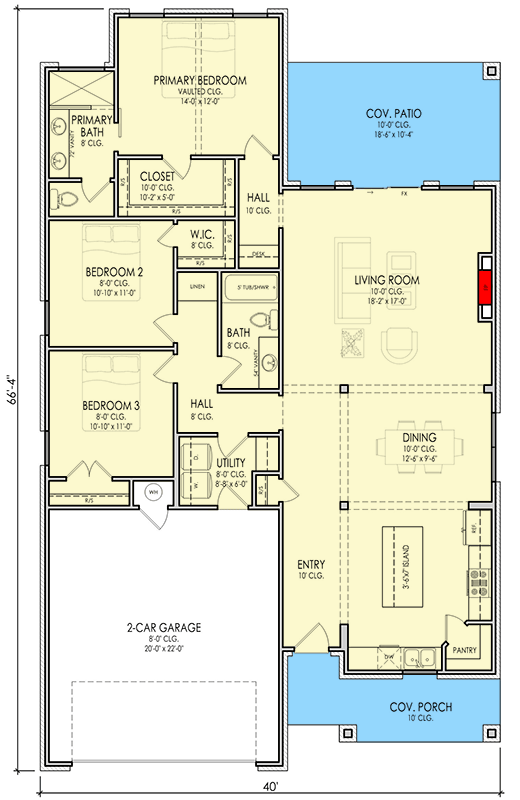 Plan 880021HLN: Charming Three Bedroom Craftsman House Plan with Two Car Garage - Floor Plan - - Country, Craftsman, New American, Traditional