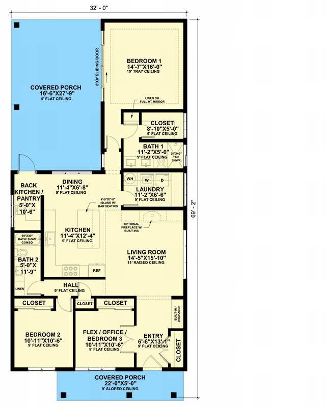 Plan 420194WNT: Charming Craftsman Cottage House Plan with Flexible Two or Three Bedrooms - Floor Plan -  - Cabin, Cottage, Country, Craftsman