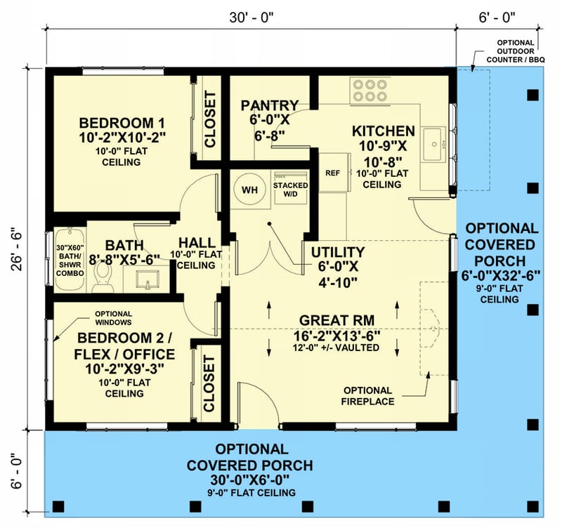 Plan 420196WNT: Cozy Country Cabin ADU House Plan with 780 Square Feet - Floor Plan -  - Cabin, Cottage, Country