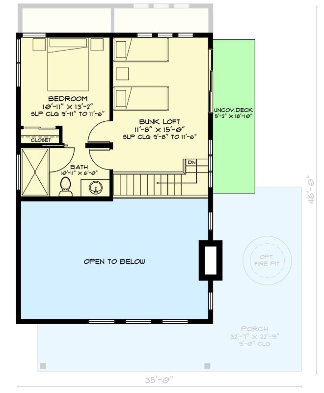 Plan 520037RKY: Contemporary Mountain Cabin House Plan with Three Bedrooms and Wraparound Porch - Floor Plan -  - Cabin, Contemporary, Mountain, Northwest, Vacation