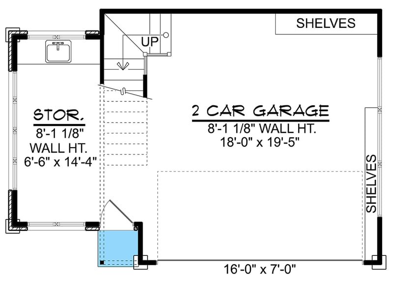 Plan 135443GRA: New American 2-Car Garage with Loft and Storage Above - Floor Plan - - Country, Craftsman, New American, Traditional