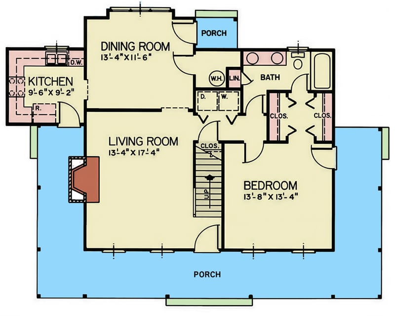Plan 25966GE: Southern Traditional House Plan with Three Bedrooms and Expansive Wraparound Porch - Floor Plan - Main Level - Farmhouse, Southern, Traditional
