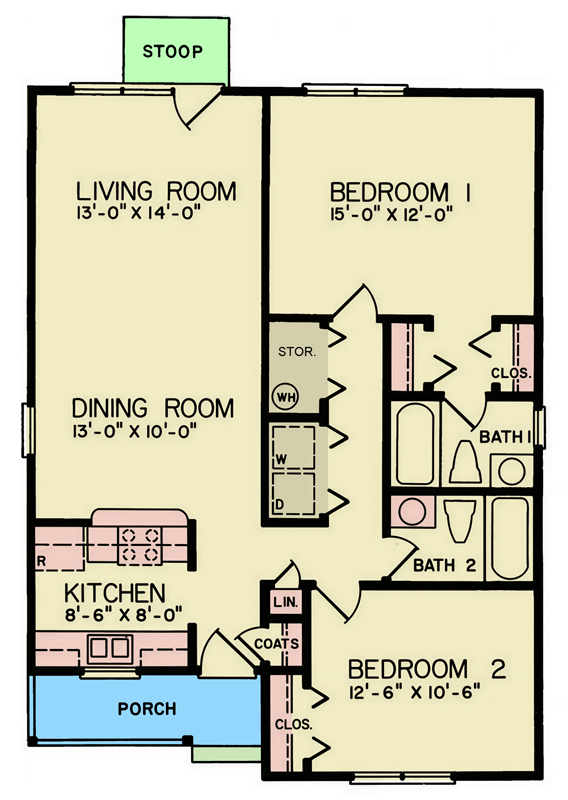 Plan 25982GE: Charming Two-Bedroom Cottage House Plan with Split Bedroom Layout - Floor Plan - - Cottage, Traditional