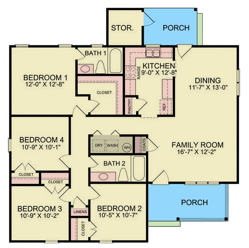 Plan 25985GE: Four Bedroom Ranch House Plan with Classic Traditional Style - Floor Plan -  - Ranch, Traditional