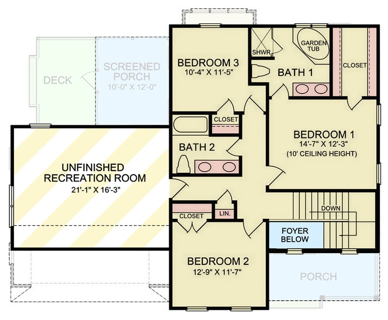 Plan 25986GE: Craftsman House Plan Featuring Three Bedrooms and Main Level Master - Floor Plan - 2nd Level - Country, Craftsman, Traditional
